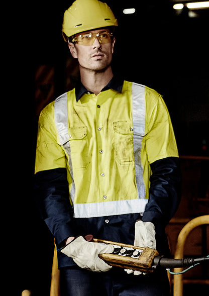 Syzmik Mens Industrial Long Sleeve Shirt - Shoulder Taped - Yellow/Navy
