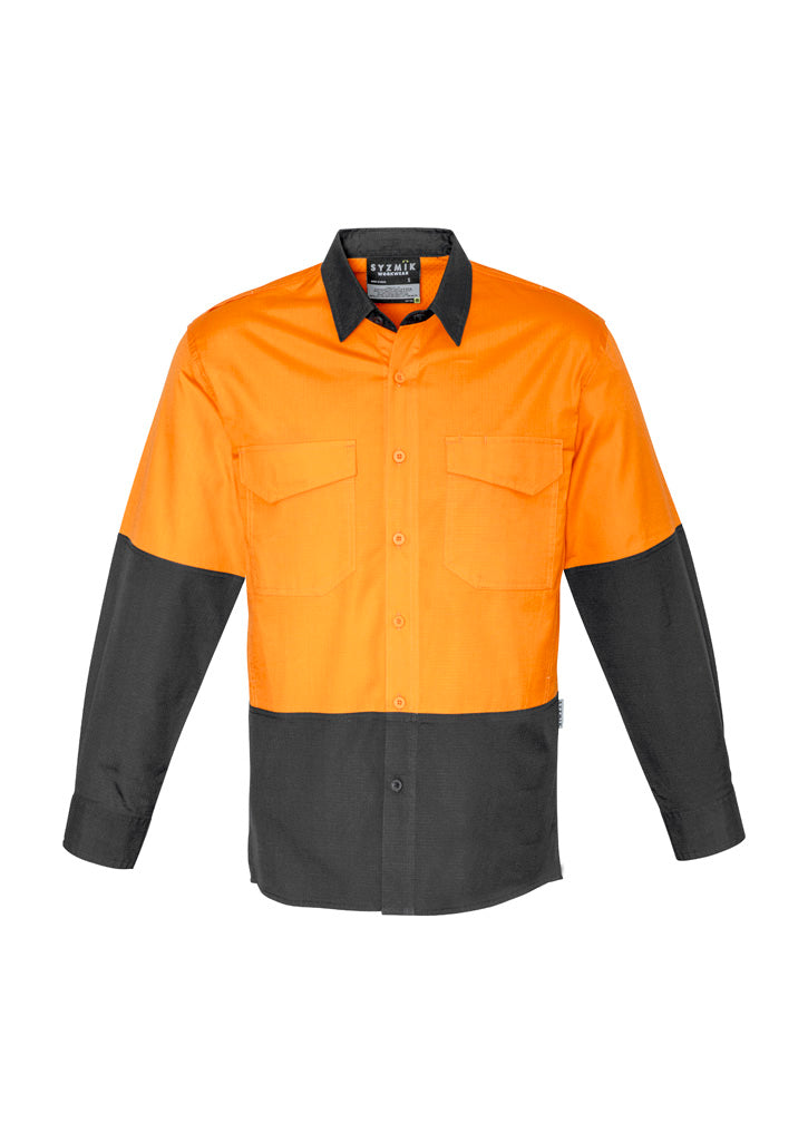 Syzmik Mens Rugged Cooling Hi Vis Long Sleeve Shirt - Orange/Charcoal