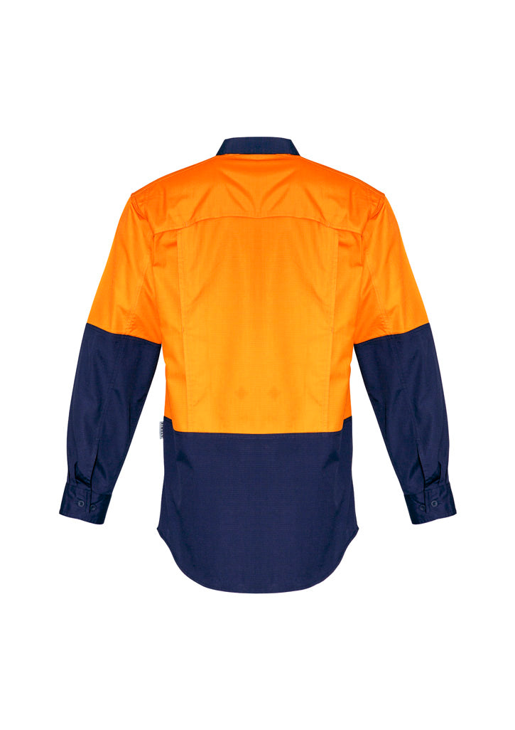 Syzmik Mens Rugged Cooling Hi Vis Long Sleeve Shirt - Orange/Navy