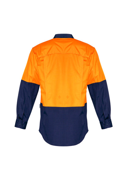 Syzmik Mens Rugged Cooling Hi Vis Long Sleeve Shirt - Orange/Navy