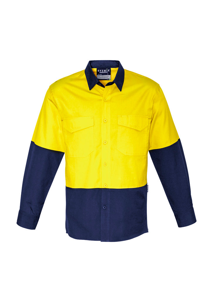 Syzmik Mens Rugged Cooling Hi Vis Long Sleeve Shirt - Yellow/Navy