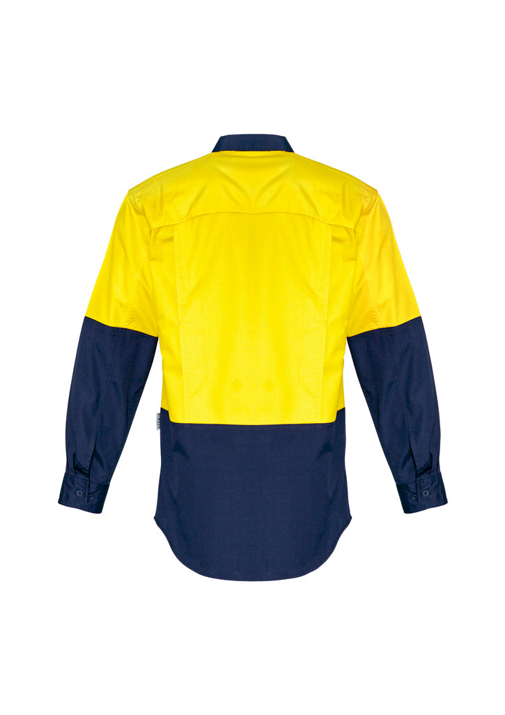 Syzmik Mens Rugged Cooling Hi Vis Long Sleeve Shirt - Yellow/Navy