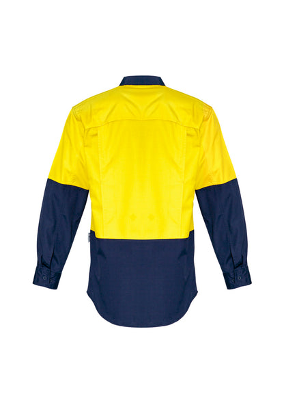 Syzmik Mens Rugged Cooling Hi Vis Long Sleeve Shirt - Yellow/Navy