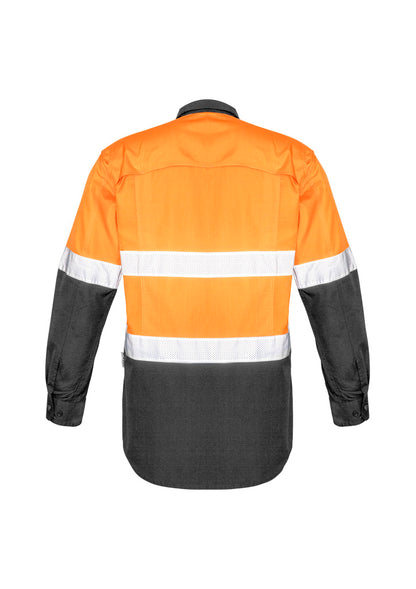 Syzmik Mens Rugged Cooling Hi Vis Taped Long Sleeve Shirt - Orange/Charcoal