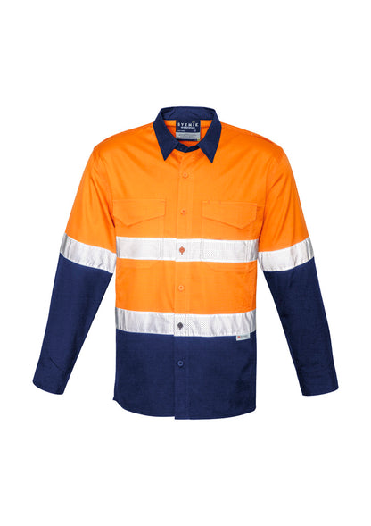 Syzmik Mens Rugged Cooling Hi Vis Taped Long Sleeve Shirt - Orange/Navy