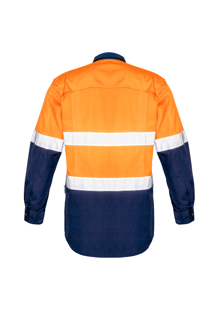 Syzmik Mens Rugged Cooling Hi Vis Taped Long Sleeve Shirt - Orange/Navy