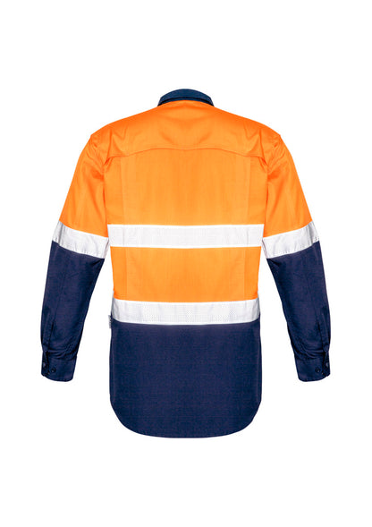 Syzmik Mens Rugged Cooling Hi Vis Taped Long Sleeve Shirt - Orange/Navy