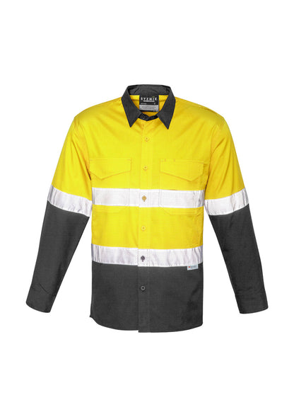 Syzmik Mens Rugged Cooling Hi Vis Taped Long Sleeve Shirt - Yellow/Charcoal