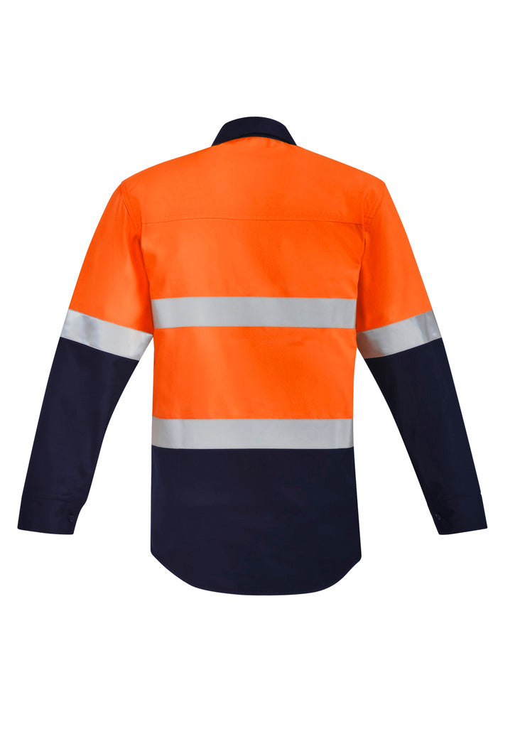 Mens Orange Flame Hi Vis Open Front Spliced Shirt - Hoop Taped ZW140