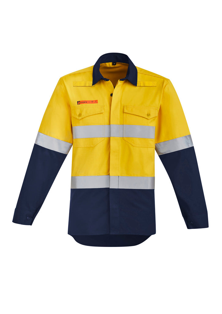 Mens Orange Flame Hi Vis Open Front Spliced Shirt - Hoop Taped ZW140
