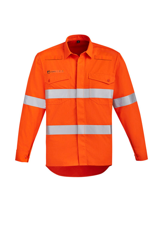 Mens Orange Flame Hi Vis Open Front Shirt - Hoop Taped ZW145