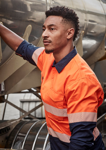 Mens Rugged Cooling Hi Vis Segmented Tape Long Sleeve Shirt ZW229