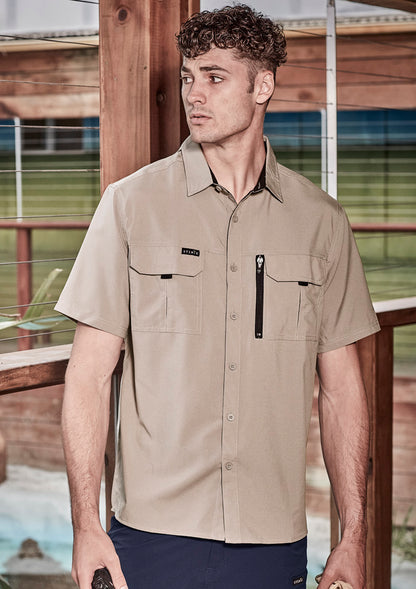 Syzmik Mens Outdoor Short Sleeve Shirt - Sand