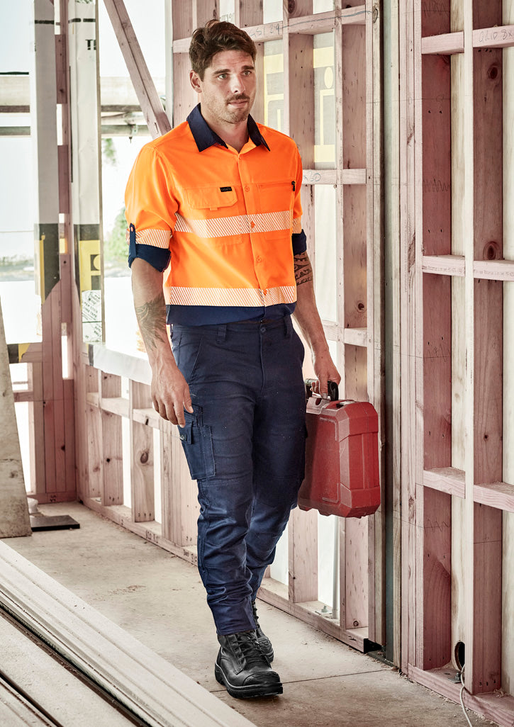 Syzmik Mens Hi Vis Outdoor Segmented Tape Long Sleeve Shirt - Orange/Navy