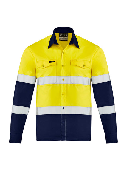 Syzmik Mens Lightweight Bio Motion Long Sleeve Shirt - Yellow/Navy