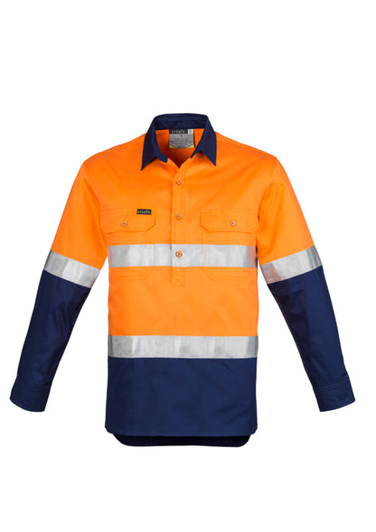 Syzmik Mens Closed Front Long Sleeve Shirt - Hoop Taped - Yellow/Navy