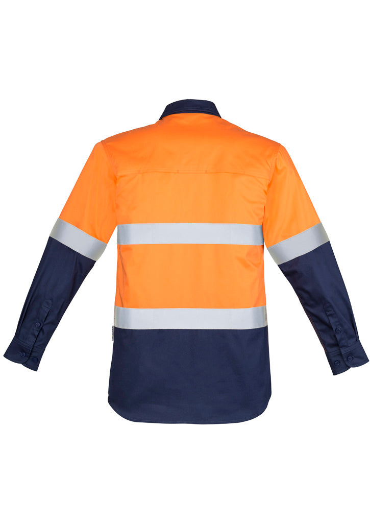 Syzmik Mens Closed Front Long Sleeve Shirt - Hoop Taped - Orange/Navy