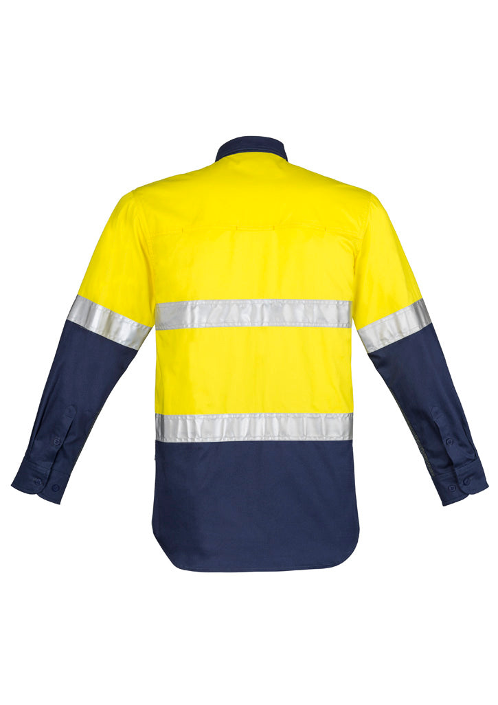 Syzmik Mens Closed Front Long Sleeve Shirt - Hoop Taped - Yellow/Navy