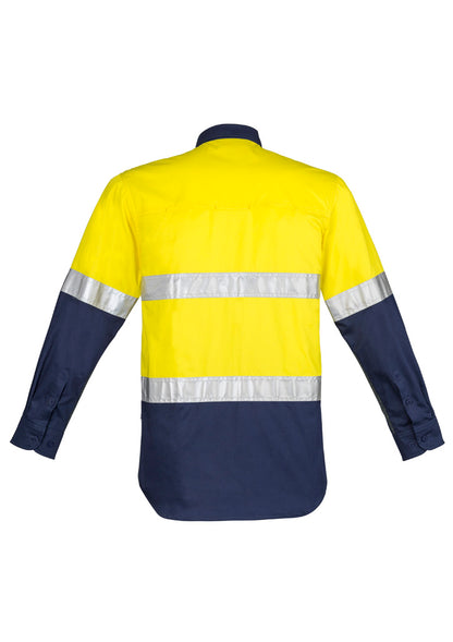 Syzmik Mens Closed Front Long Sleeve Shirt - Hoop Taped - Yellow/Navy