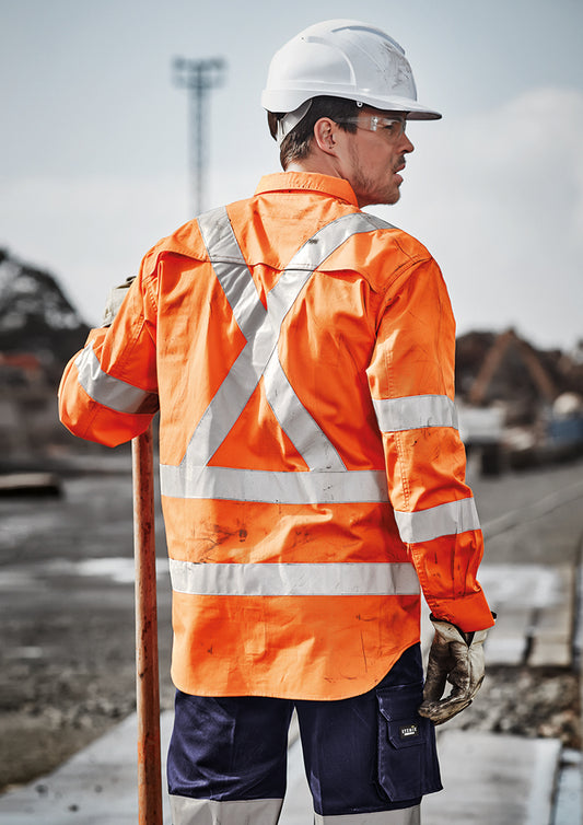 Syzmik Mens Hi Vis X Back Taped Long Sleeve Shirt - Orange