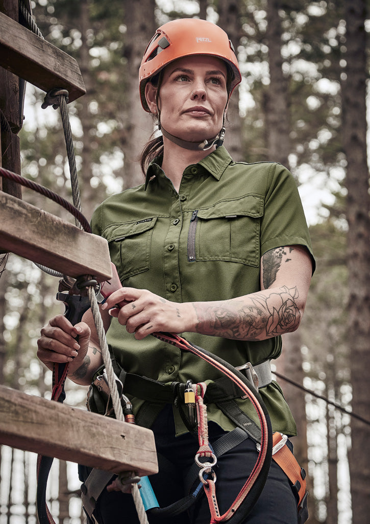 Syzmik Womens Outdoor Short Sleeve Shirt - Army
