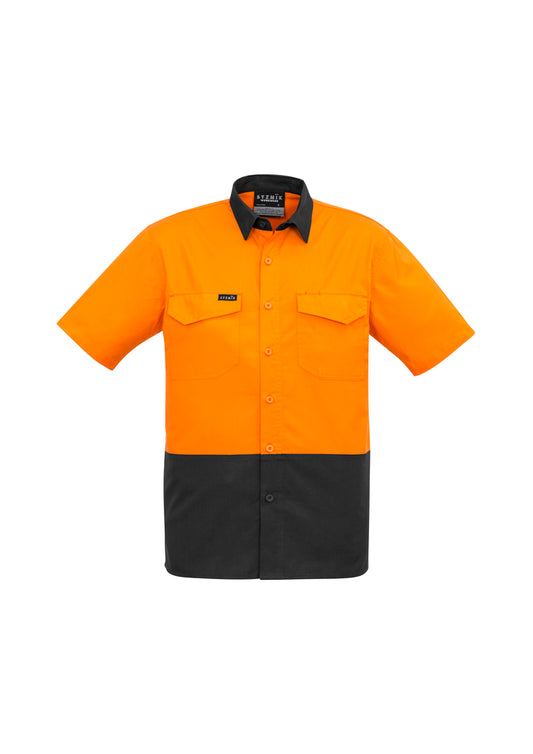 Syzmik Mens Rugged Cooling Hi Vis Short Sleeve Shirt - Yellow/Navy