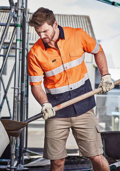 Syzmik Mens Rugged Cooling Hi Vis Taped Short Sleeve Shirt - Orange/Navy
