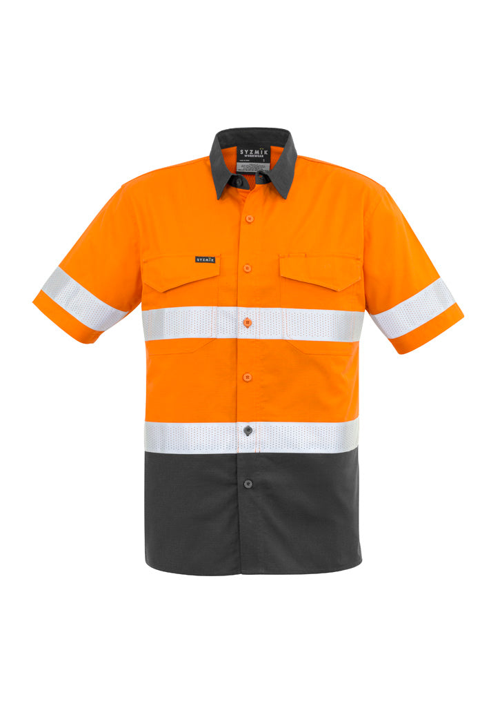Syzmik Mens Rugged Cooling Hi Vis Taped Short Sleeve Shirt - Orange/Charcoal
