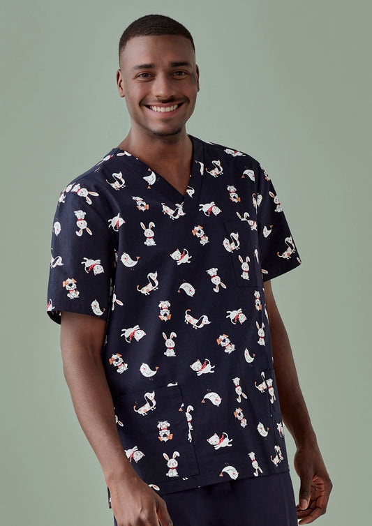Mens Printed Best Friends Scrub Top CTS147MS