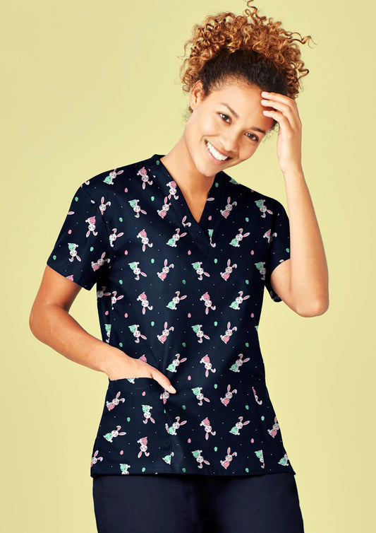 Womens Easter V-Neck Short Sleeve Scrub Top CST152LS