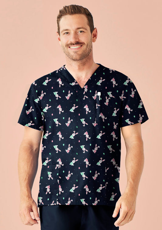 Mens Easter V-Neck Short Sleeve Scrub Top CST152MS