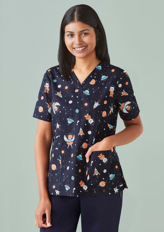 Womens Printed Space Party Scrub Top CST148LS