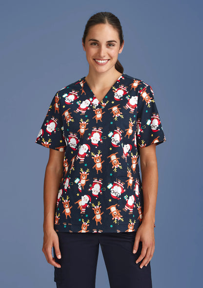 Womens Christmas Short Sleeve V-neck Scrub Cotton CST446LS