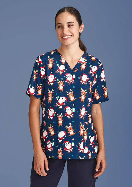 Womens Christmas Short Sleeve V-neck Scrub CST447LS