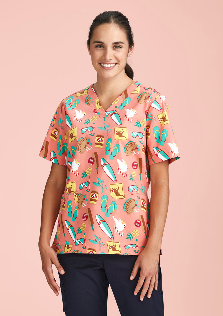 Womens Christmas Short Sleeve V-neck Scrub Cotton CST446LS
