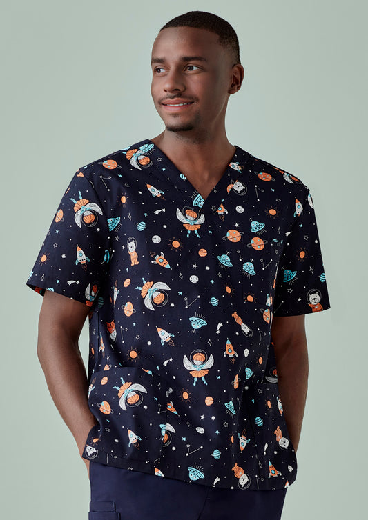 Mens Printed Space Party Scrub Top CST148MS